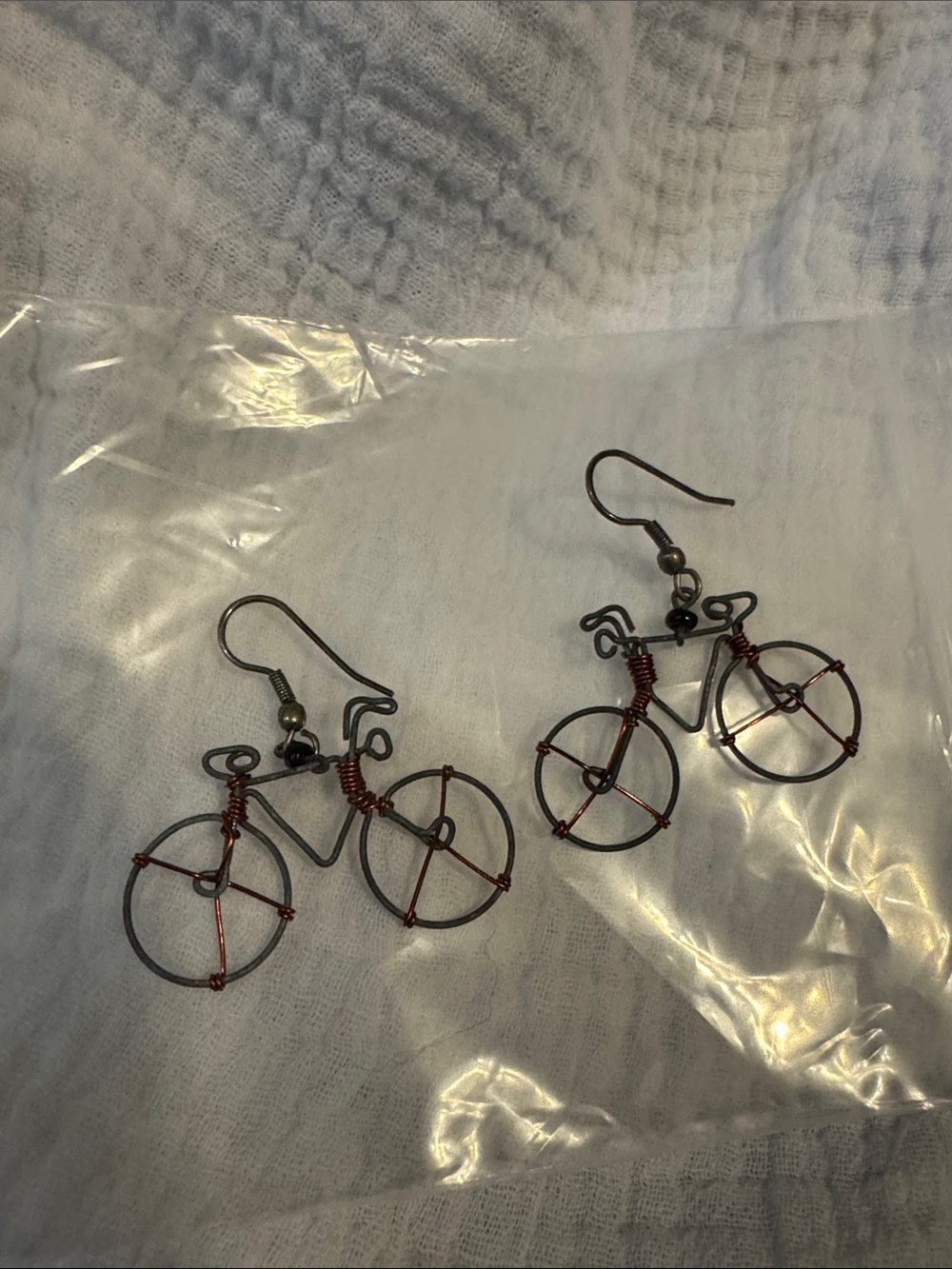 Ten Thousand Villages Bicycle Wire Dangle Earrings - Silver & Copper